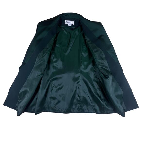 Vintage Christian Dior Wool Suit Set 14 (M/8) Forest Green Blazer Skirt USA Made - Picture 5 of 16